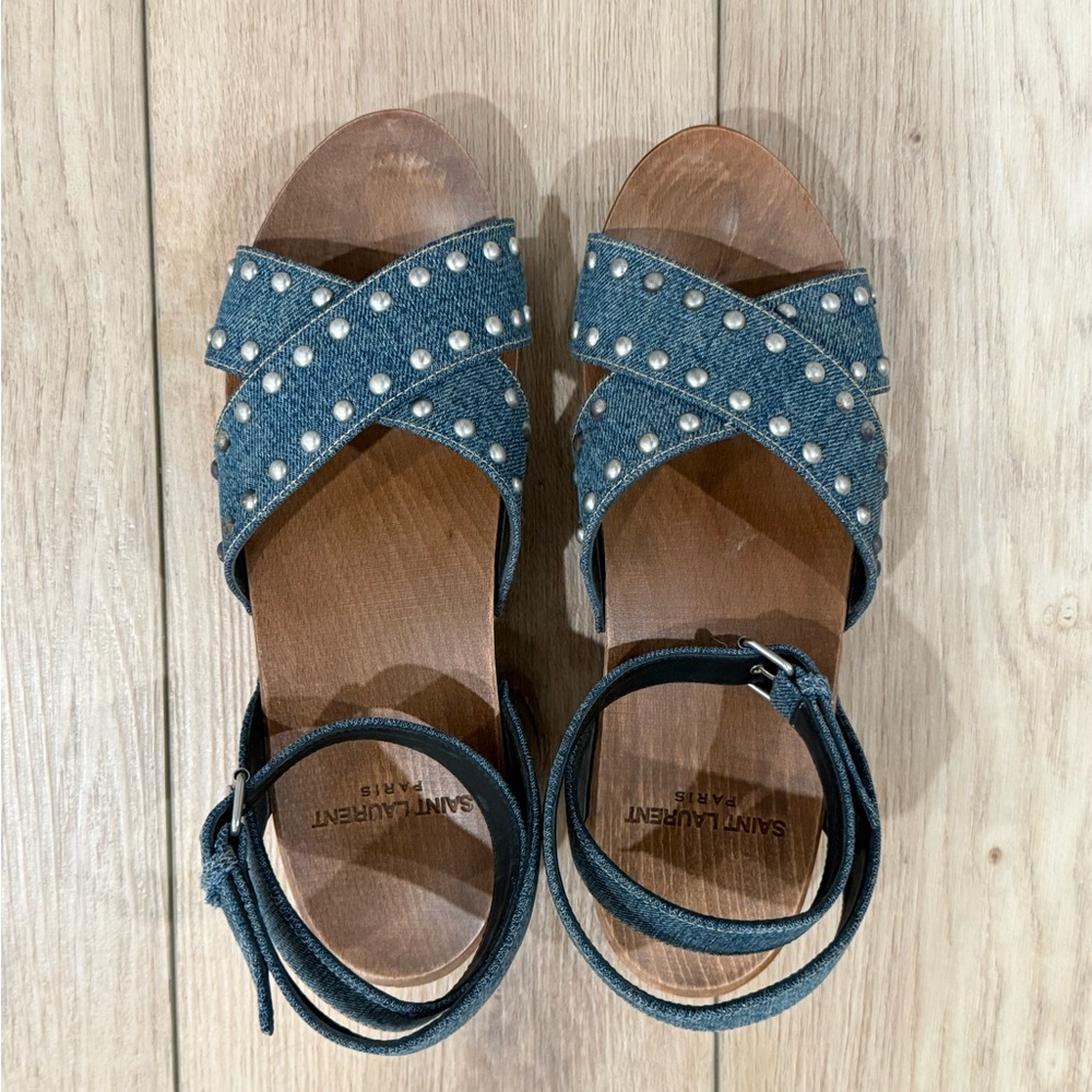 Saint Laurent Blue Denim Sandals